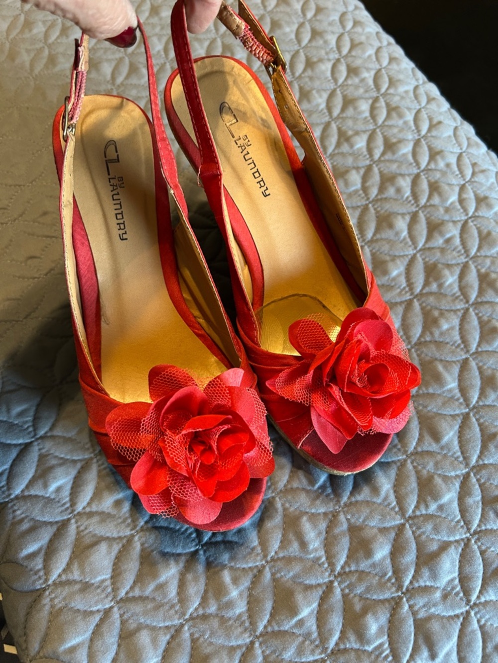 Lena Red Floral Slingback Peep-Toe Heels